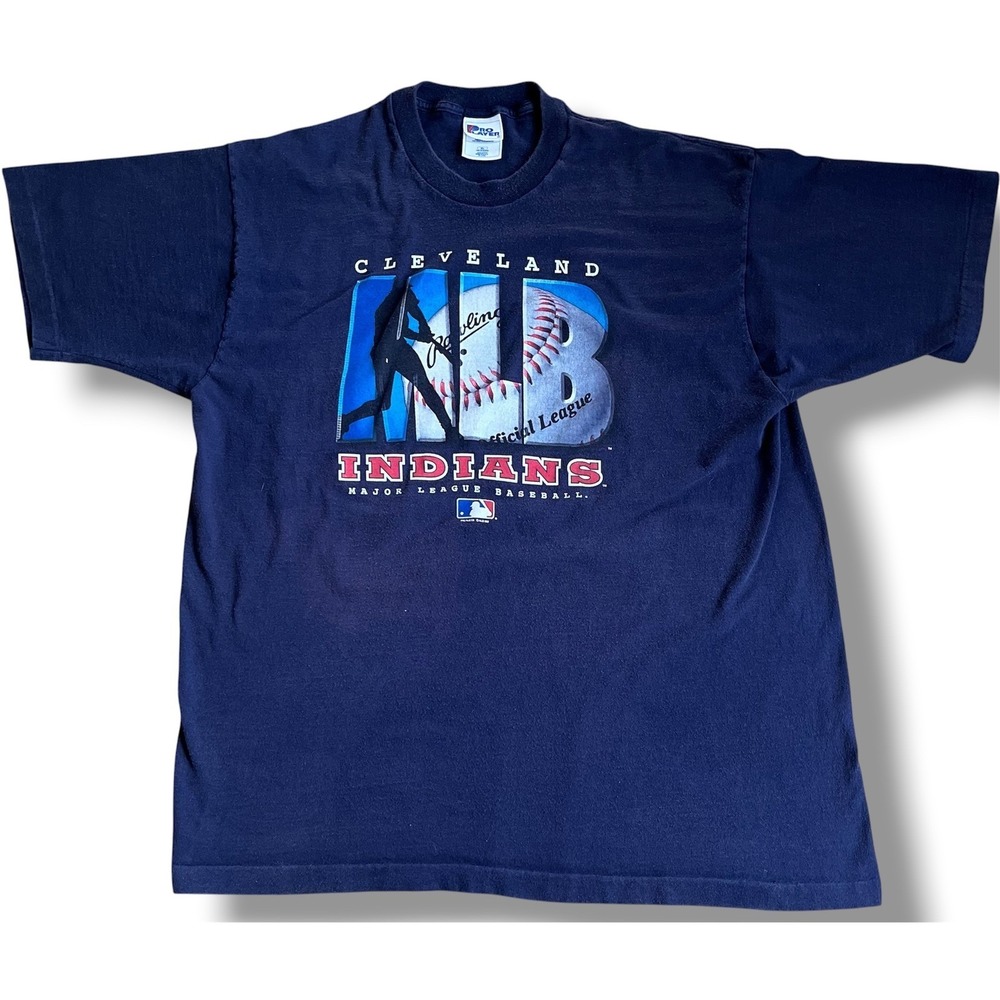 Vintage 1997 Cleveland Indians MLB T-Shirt Pro Player Navy Blue XL Single Stitch